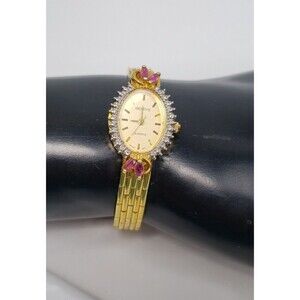 Vintage Geneve Quartz Thailand Movement Gold Womens Oval Watch Rubies Hong Kong